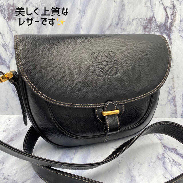 【美品】オールドロエベ★ヴィンテージ ショルダーバッグ ハーフムーン 黒レザー 【美品】オールドロエベ★ヴィンテージ ショルダーバッグ ハーフムーン 黒レザー