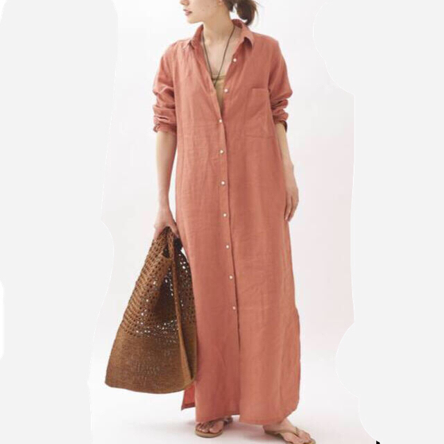 Linen シャツワンピース　レッド　38