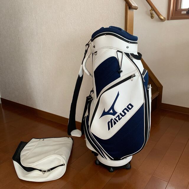 信頼のMizuno キャディバッグ❗️ランバードロゴ人気カラーホワイト/ブルー 1