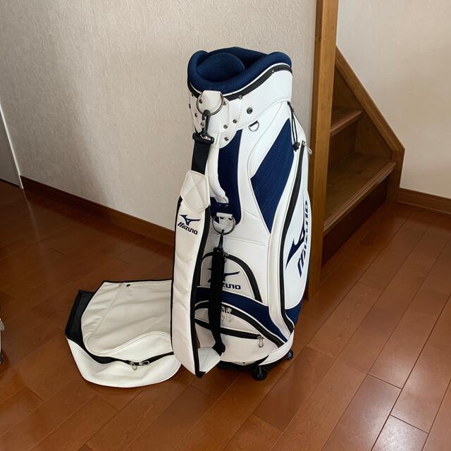 信頼のMizuno キャディバッグ❗️ランバードロゴ人気カラーホワイト/ブルー 2