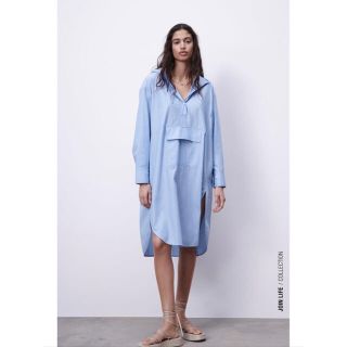 ザラ(ZARA)の最終値下げ　ZARA ザラ　ストライプ　ポプリン　フードワンピース　M(ひざ丈ワンピース)