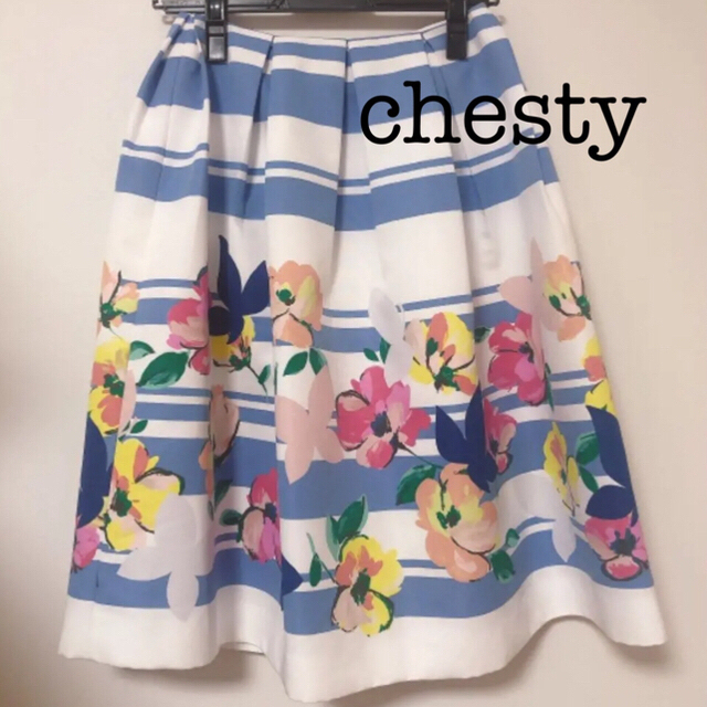 Chesty(チェスティ)の値下げ　美品★フラワーボーダースカート レディースのスカート(ひざ丈スカート)の商品写真