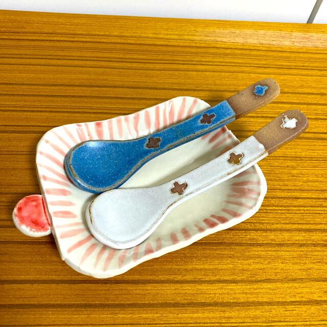 作家 ハンドメイド yuzuki kakera 陶器 クロス スプーン ペアの
