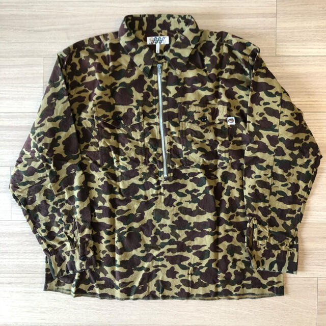 A BATHING APE サル迷彩柄ハーフジップネルシャツ L エイプ