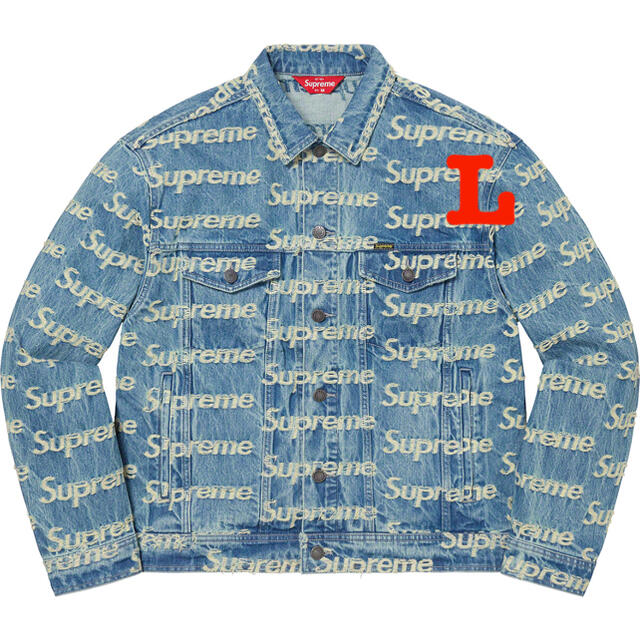 Supreme(シュプリーム)のFrayed Logos Denim Trucker Jacket Blue L メンズのジャケット/アウター(Gジャン/デニムジャケット)の商品写真