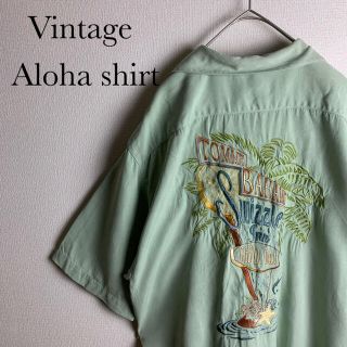 US ビンテージ 古着 柄シャツ 刺繍 シルク アロハ シャツ バックパネル(シャツ)