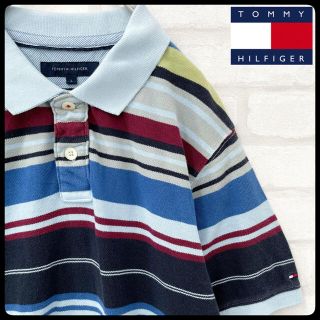 トミーヒルフィガー(TOMMY HILFIGER)の人気❗️トミーヒルフィガー ポロシャツ カラフル ボーダー L 匿名配送(ポロシャツ)