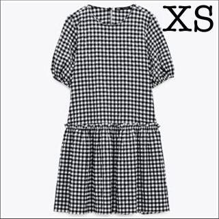 【新品未使用】ZARA ギンガムチェックミニワンピース フレアーワンピース XS(ミニワンピース)