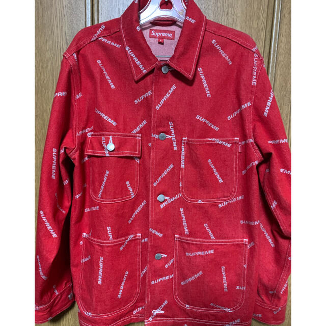 Gジャン/デニムジャケット Supreme 17SS Denim Logo Chore Coat RED S