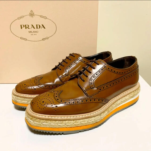 ☆良品 プラダ PRADA エスパドリーユ ウイングチップ シューズ イタリア製