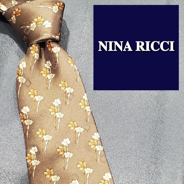 NINA RICCI(ニナリッチ)のニナリッチ　ブランド　ネクタイ　茶系　花柄　総柄　日本製　シルク　メンズ メンズのファッション小物(ネクタイ)の商品写真