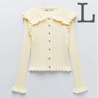 【新品未使用】ZARA ビジューボタンニットカーディガン L(カーディガン)