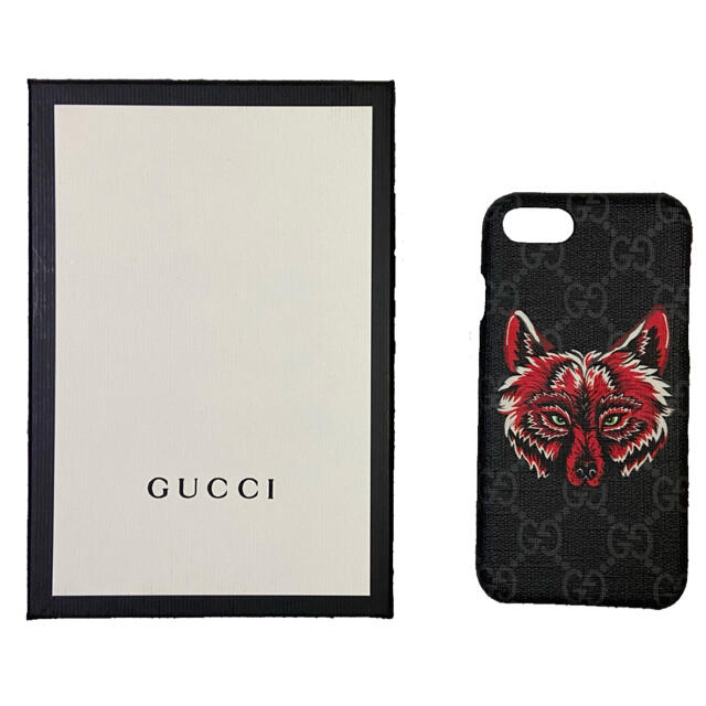 Gucci(グッチ)のiPhoneケース　7 8 SE(第2世代)　狼　ウルフ　GG 黒色　ワケあり スマホ/家電/カメラのスマホアクセサリー(iPhoneケース)の商品写真