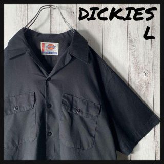 ディッキーズ(Dickies)の【美品 海外企画 L】ディッキーズ 刺繍 タグロゴ ワークシャツ 黒(シャツ)