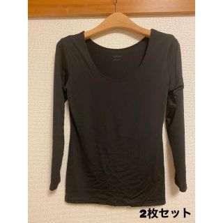 ユニクロ(UNIQLO)のエアリズム UVカット クルーネックT 長袖　黒　M ユニクロ　2枚セット(Tシャツ(長袖/七分))