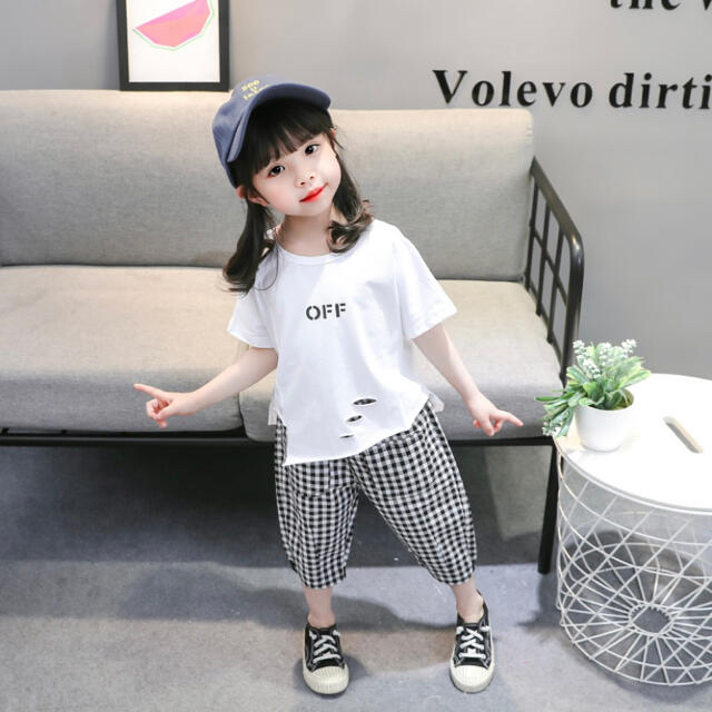 90 キッズ 韓国子供服 Tシャツ チェックパンツ 春 夏 セットアップ キッズ/ベビー/マタニティのキッズ服女の子用(90cm~)(その他)の商品写真