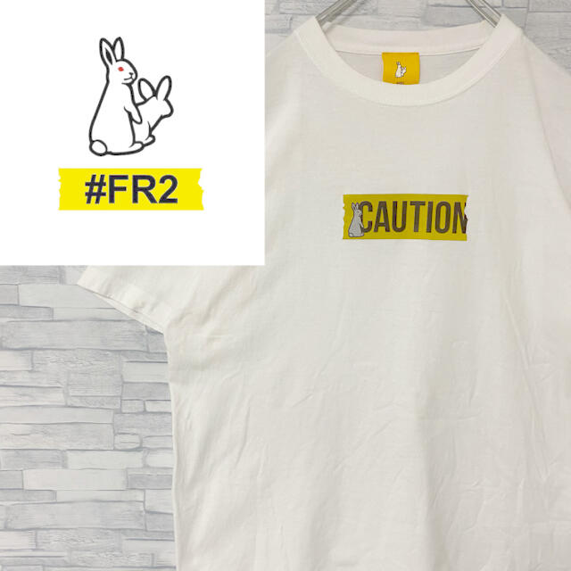 【超人気】FR2 エフアールツー　Tシャツ　CAUTION 注意ロゴ　ホワイトM