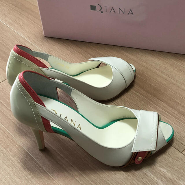 DIANA(ダイアナ)のDIANA ダイアナ パンプス 23.5cm オープントゥ 白ピンクグリーン レディースの靴/シューズ(ハイヒール/パンプス)の商品写真