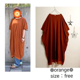 ❁orange❁ ビックTシャツ＊裾リブワンピース(ロングワンピース/マキシワンピース)