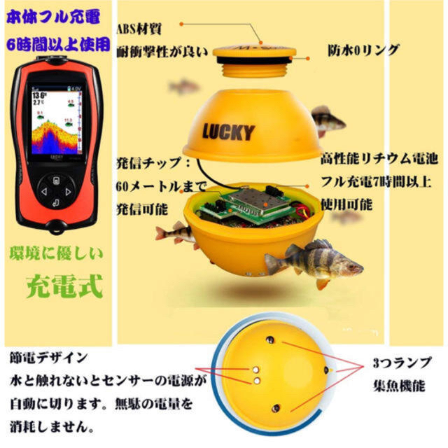 LUCKYLAKER　ワイヤレス　魚群探知機　ポータブル　魚探　バス　ワカサギ 8