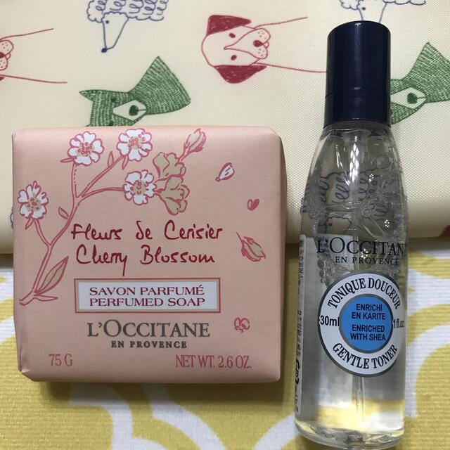 L'OCCITANE(ロクシタン)のロクシタン　ふきとり化粧水ミニ＆バスソープ コスメ/美容のスキンケア/基礎化粧品(化粧水/ローション)の商品写真