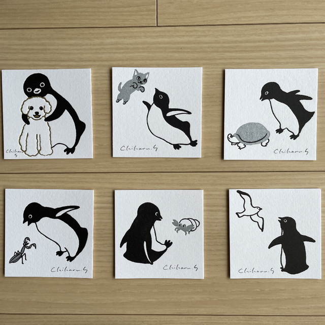 坂崎千春 さかざきちはる 絵画 ペンギン 緑額縁 なかろ 坂崎千春 さかざきちはる 絵画 ペンギン 緑額縁 なかろ