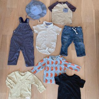 プチバトー(PETIT BATEAU)のプチバトー　ベビー服　半袖　夏服　80 ベビー帽子　ベビーサロペット　キッズ80(Ｔシャツ)