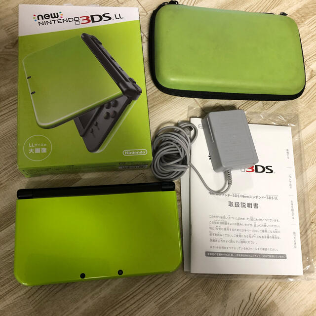 ニンテンドー3DS(ニンテンドー3DS)の3DSLL ライムグリーン　本体　箱あり　充電器あり　フィルムおまけ エンタメ/ホビーのゲームソフト/ゲーム機本体(携帯用ゲーム機本体)の商品写真