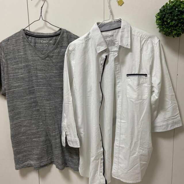グレーTシャツ　白シャツ七分袖シャツ　セット　L 美品 メンズのトップス(シャツ)の商品写真