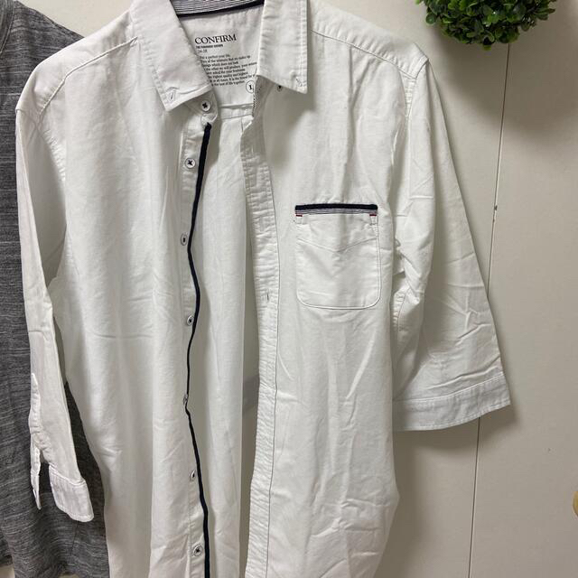 グレーTシャツ　白シャツ七分袖シャツ　セット　L 美品 メンズのトップス(シャツ)の商品写真