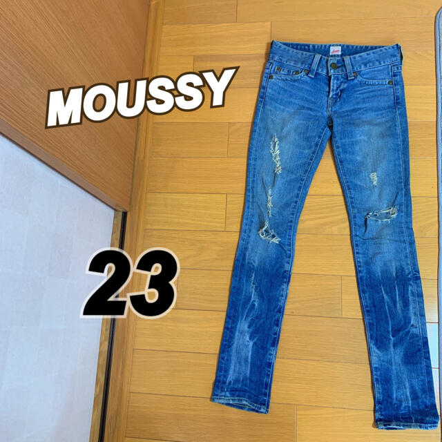 品質検査済 moussy マウジー クラッシュ ダメージ デニム テーパード