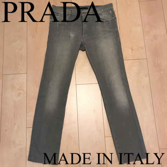 PRADA(プラダ)のプラダ イタリア製 ストレッチスキニーデニム ダメージ加工 デニムパンツ グレー メンズのパンツ(デニム/ジーンズ)の商品写真