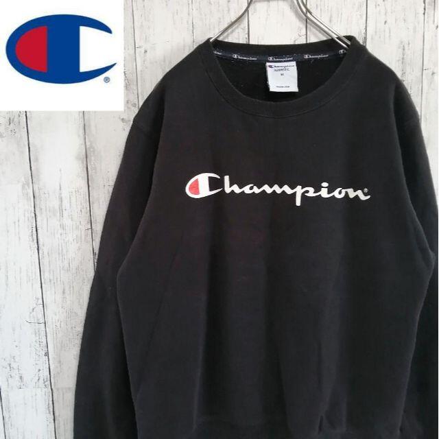 Champion(チャンピオン)の輸入古着◆チャンピオン スウェット トレーナー 黒 薄手 ビッグロゴ ビンテージ メンズのトップス(スウェット)の商品写真