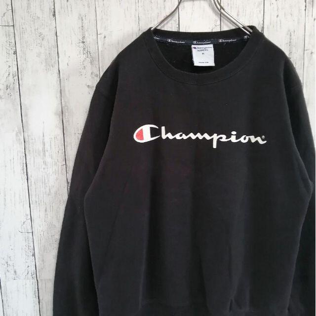 Champion(チャンピオン)の輸入古着◆チャンピオン スウェット トレーナー 黒 薄手 ビッグロゴ ビンテージ メンズのトップス(スウェット)の商品写真