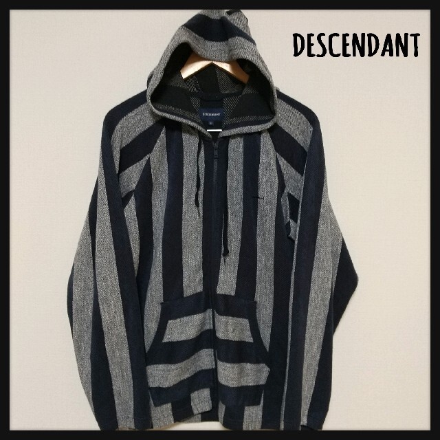 【美品】DESCENDANT ジップ スウェット パーカー ストライプ デザイン