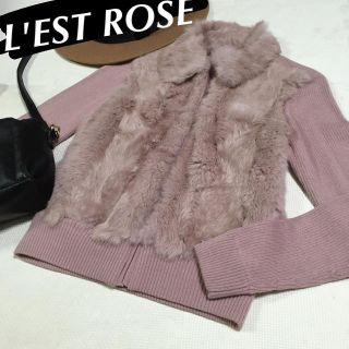 レストローズ(L'EST ROSE)の美品 L'EST ROSE ラビットファーニットジャケット(ニット/セーター)