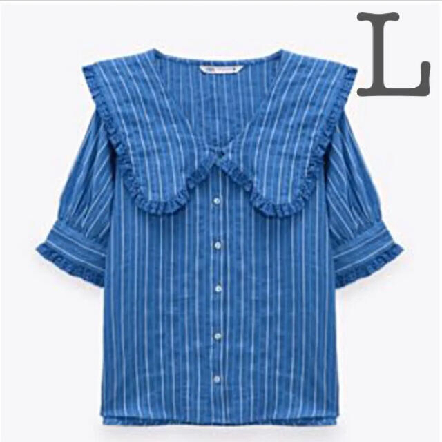 【新品未使用】ZARA ピーターパンカラーストライプシャツ 襟ブラウス L レディースのトップス(シャツ/ブラウス(半袖/袖なし))の商品写真