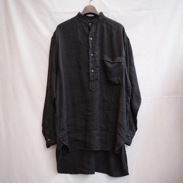 comoli 21ss リネンwクロス プルオーバーシャツ charcoal 2