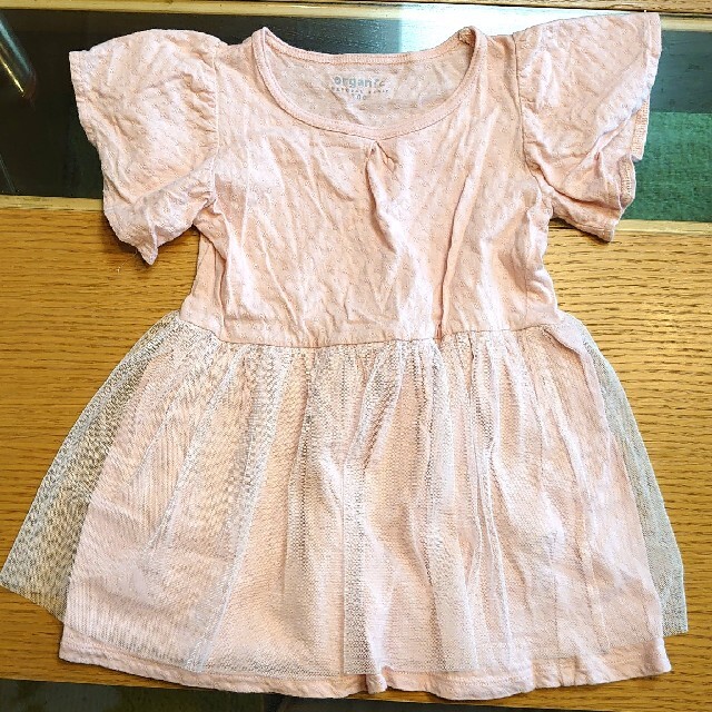 西松屋(ニシマツヤ)のピンクの半袖ワンピース　100cm キッズ/ベビー/マタニティのキッズ服女の子用(90cm~)(ワンピース)の商品写真