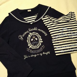 メゾピアノジュニア(mezzo piano junior)のメゾピアノ150 長袖2枚セット紺(Tシャツ/カットソー)