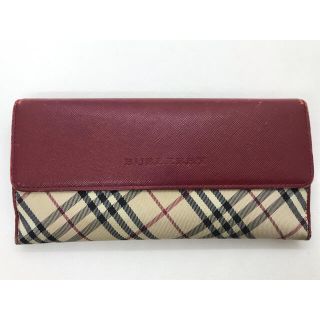 バーバリー(BURBERRY)のBurberry バーバリー 長財布 レッド ノヴァチェック レザー ウォレット(財布)