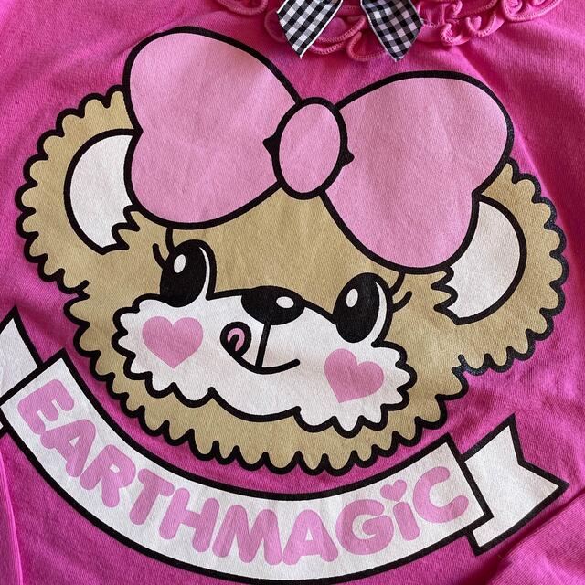 EARTHMAGIC(アースマジック)のマフィー　ギンガムリボン　フリルロンT  キッズ/ベビー/マタニティのキッズ服女の子用(90cm~)(Tシャツ/カットソー)の商品写真