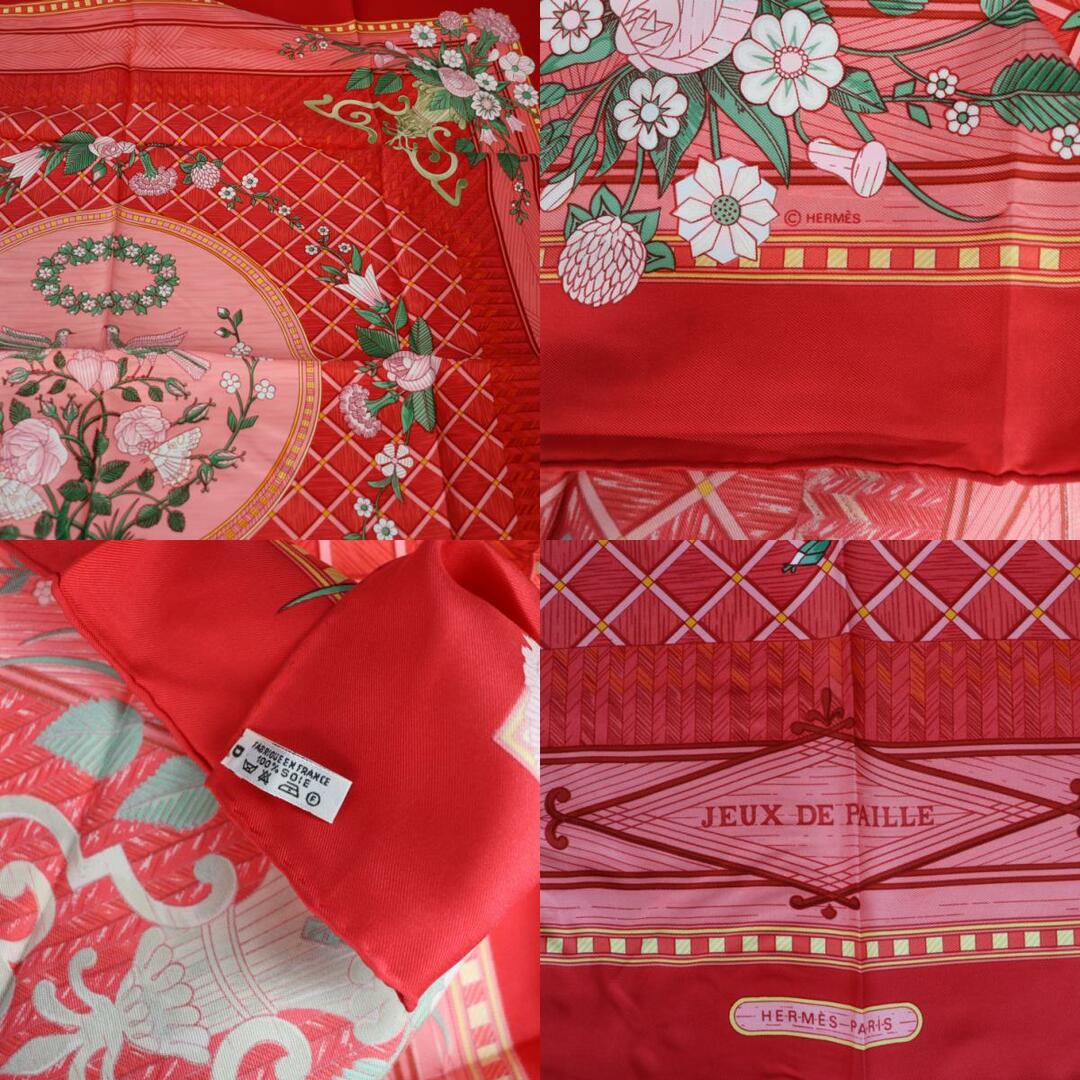 HERMES エルメス カレ90 JEUX DE PAILLE スカーフ シルク レッド マルチカラー 【本物保証】 3