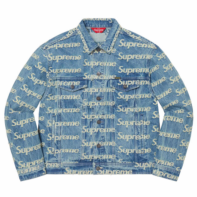 超特価激安 Frayed - Supreme Logos XL Jacket Trucker Denim Gジャン/デニムジャケット