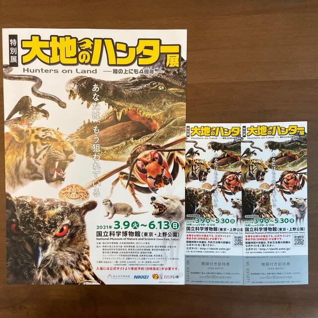 値下げ【ポスター、ペアチケット】大地のハンター展 チケットの施設利用券(美術館/博物館)の商品写真