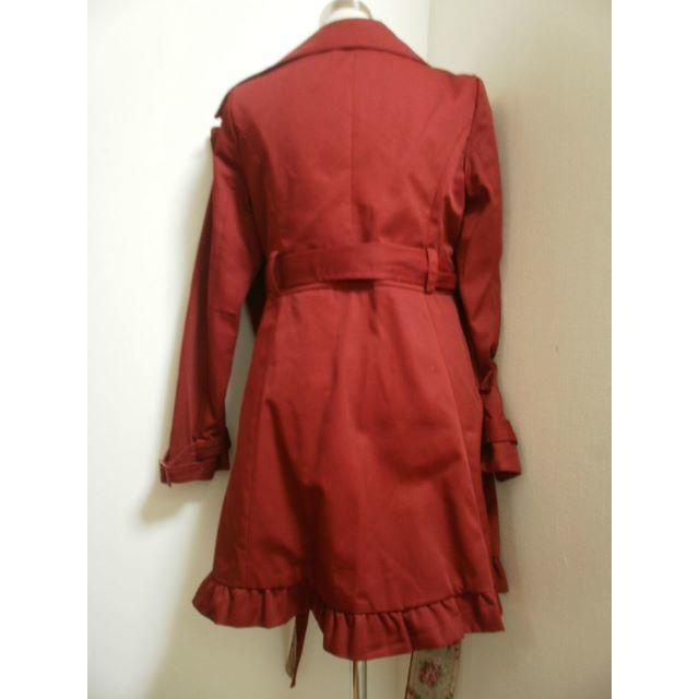 Deary 未使用品 裏地薔薇柄 フリル フレアトレンチコート 赤 LL レディースのジャケット/アウター(テーラードジャケット)の商品写真