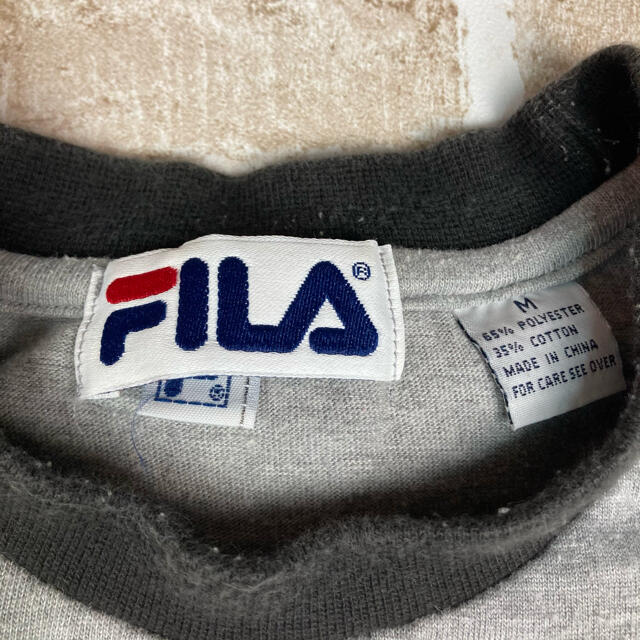 FILA(フィラ)のFILA フィラ Tシャツ 袖切り替え 古着 M グレー×ブラック メンズのトップス(Tシャツ/カットソー(半袖/袖なし))の商品写真