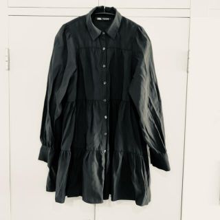 ザラ(ZARA)のZARA ポプリンワンピース　ブラックドレス(ひざ丈ワンピース)