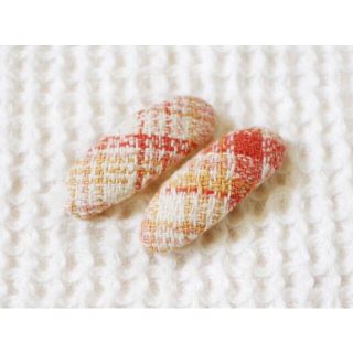 ざっくりとした厚地コットンのパッチンピン　オーバル2個セットNo2　ハンドメイド(ヘアアクセサリー)