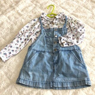 ザラキッズ(ZARA KIDS)のZARA2点セット　花柄薄手ブルーシャツ　ジャンパースカート　95-100(ブラウス)